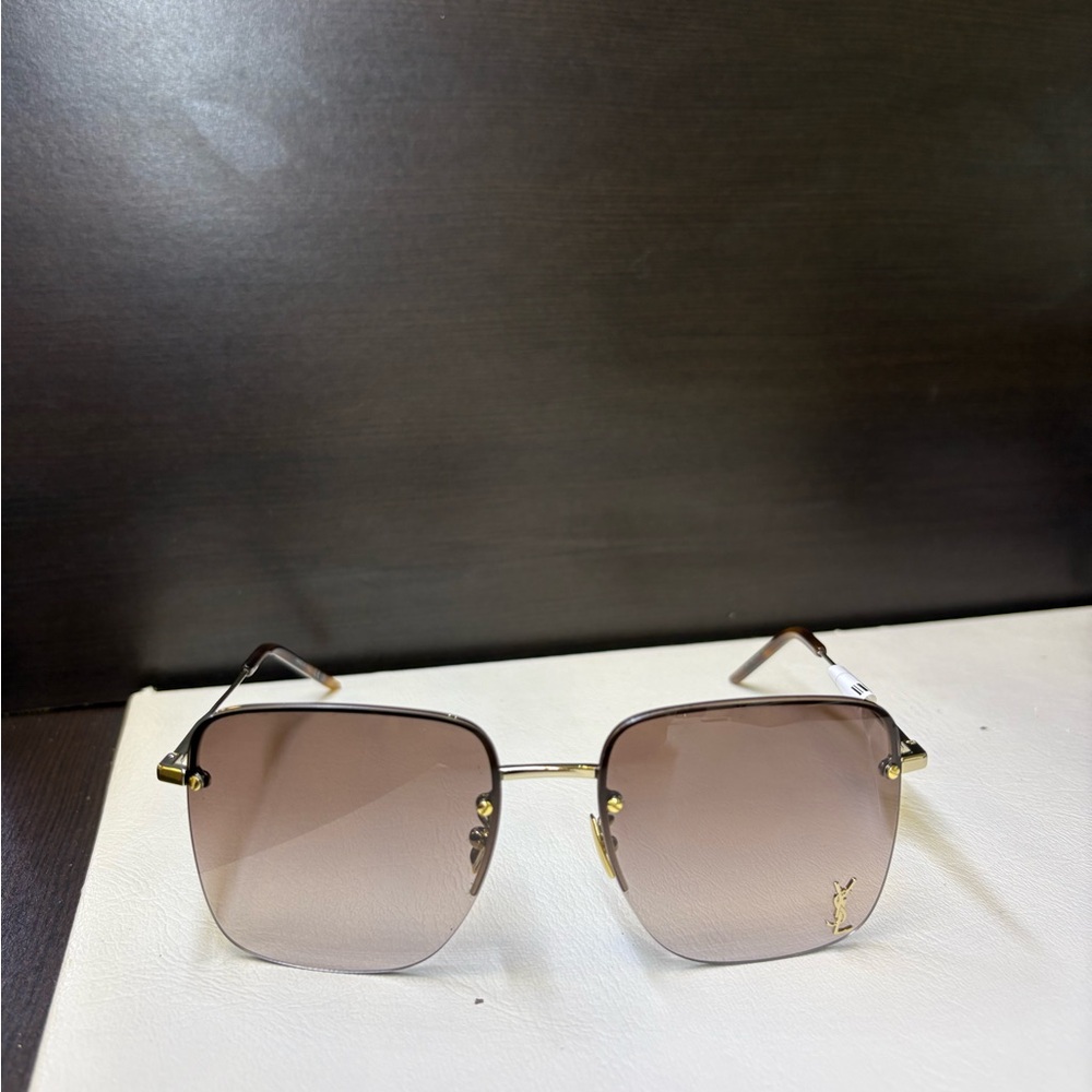 Yves Saint Laurent Gold Square Sunglasses with Gradient Lenses